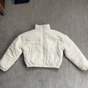 Corduroy Puffer Cropped Jacket | Cream / Off-white | Size Medium